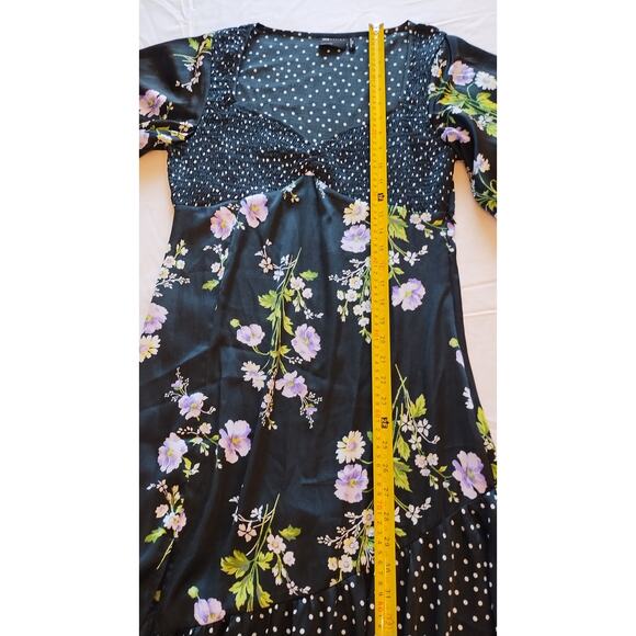 ASOS DESIGN mixed print ruched midi dress with puff sleeves Size 8 - Picture 11 of 15